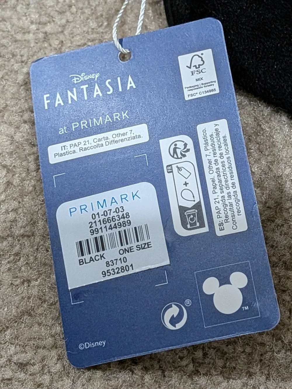 Primark Black Fantasia Mickey Cosmetic Pouch with Blue and Gold Accents